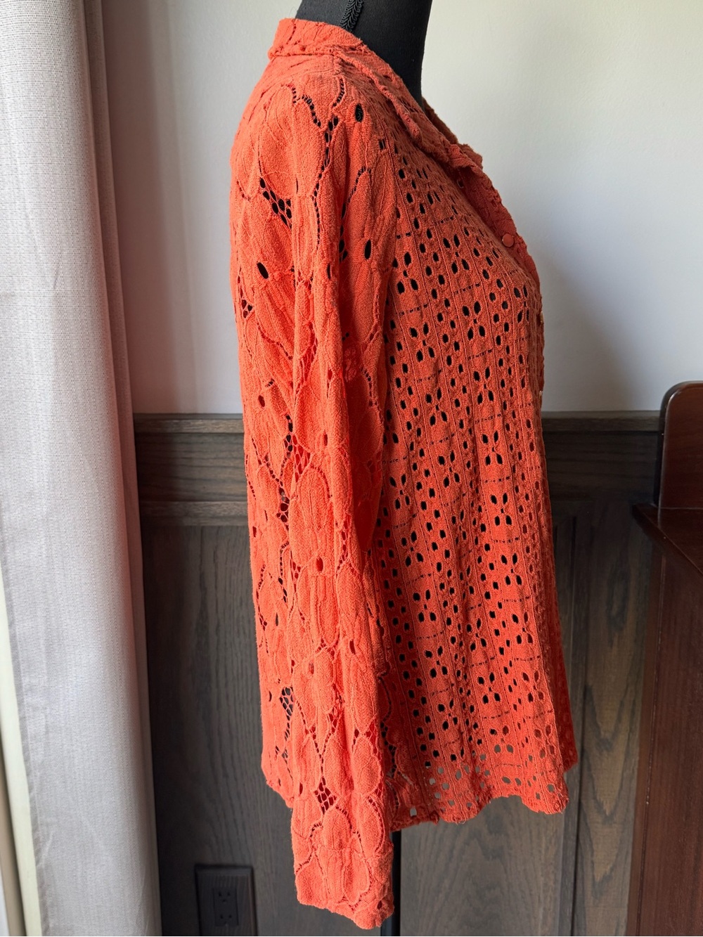 Nicole Miller Coral Openwork Button-Down Shirt - Picture 4 of 8